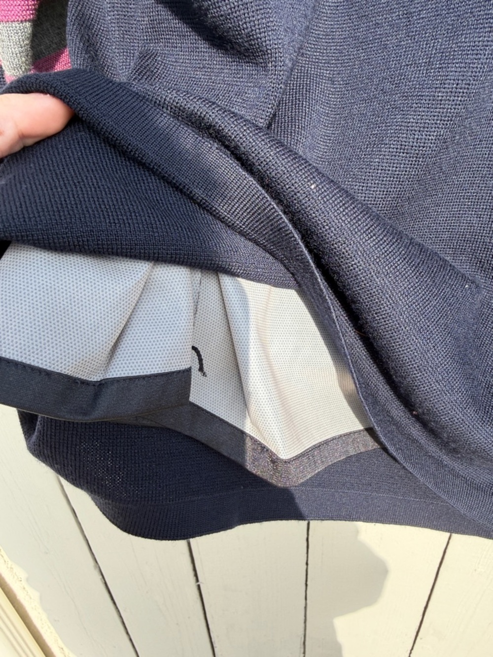 100% Wool Outer Vintage Trussardi Golf Navy Knit Double Layered - Picture 5 of 5